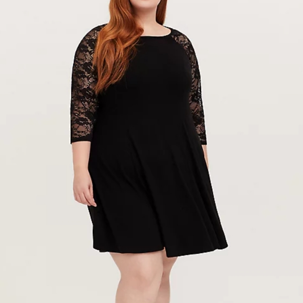 Torrid black jersey lace mini black dress